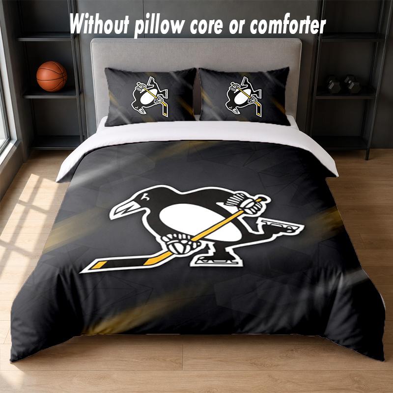 Pittsburgh Penguins Design Bed Bedding Set 1 Duvet Cover + 2 Pillowcases Soft Breathable Household Bed Linens