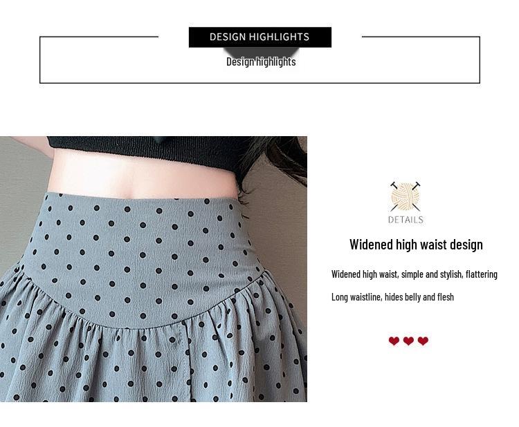 Plus Size Grey Polka Dot A-line Short Skirt for Autumn - High Waist Fluffy Cake Design for Women