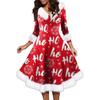 Women's Fashion V-neck Casual Fit Christmas Print Party Long Sleeve Dress