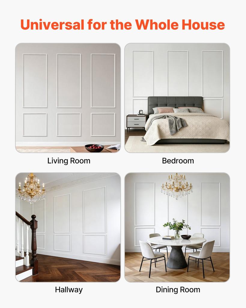 Wall Molding 3 Pack, Wainscoting Panels Kit, Lightweight Paintable Polystyrene, Easy To Install, Waterproof Accent Wall Trim for Interior Décor Living