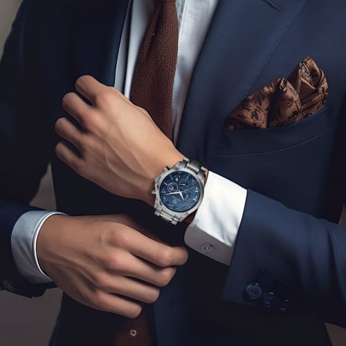 BENYAR Men's Multi-Calendar Chronograph Watch with Leather Strap, Water-Resistant and Scratch-Resistant Silver-Blue Finish, Perfect for Business and F