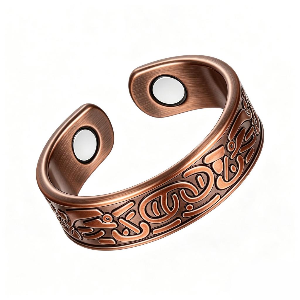 Magnetic Stone Bracelet Ring Set: Vintage Red Copper Floral Jewelry for Men & Women