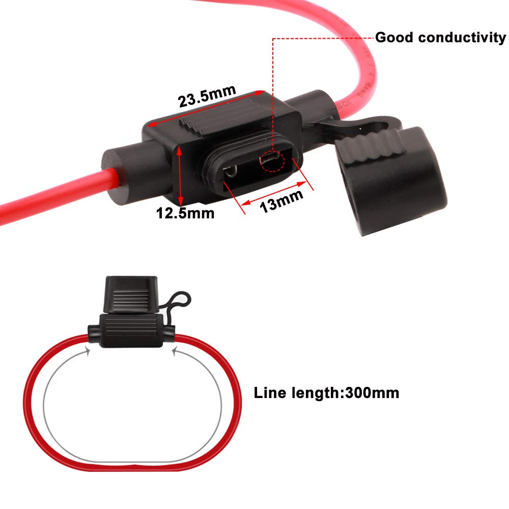 FULARR® 5PCS Premium ACS Small Car Waterproof In-Line Fuse Holder, 16 AWG Wire Harness,