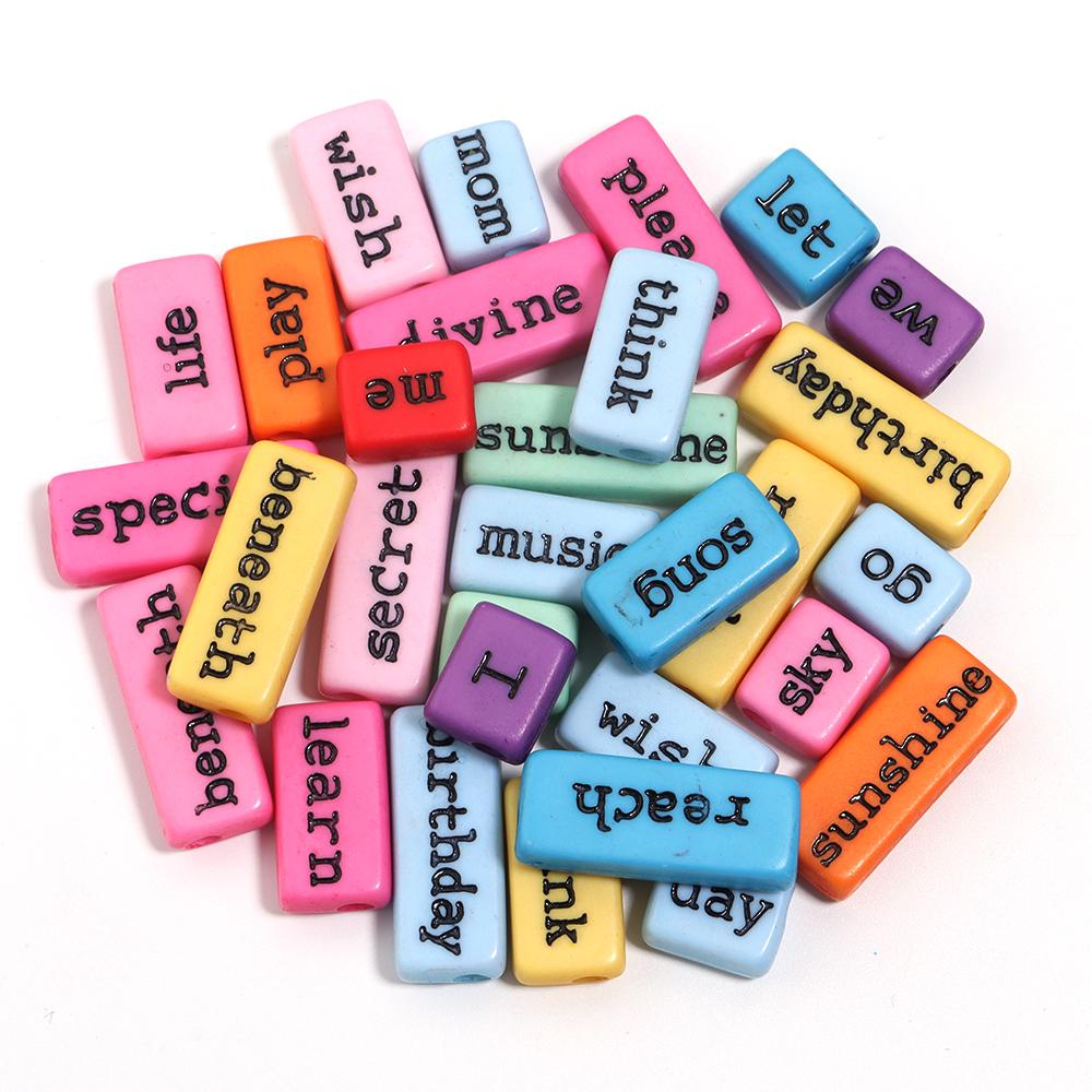 50pcs Acrylic Rectangular Words Beads 15X7.5mm Loose Bead for Jewelry Making DIY Necklace Phone Chains Bracelet Accessories