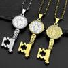 Catholic Saint Benedict Key of Life Pendant Necklace for Women Men Stainless Steel San Benito Medal Chain Amulet Jewelry Gift