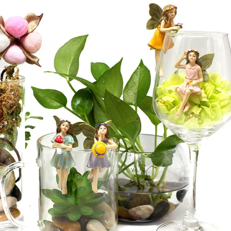 Flower Fairy Pendant Resin Statue Ornament Creative Garden Potted Decor Miniature Figurine for Outdoor Home Decoration Gift