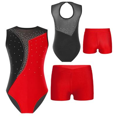 Justaucorps Patchwork sans manches pour filles, avec short, pour danse, gymnastique, spectacle sur scène