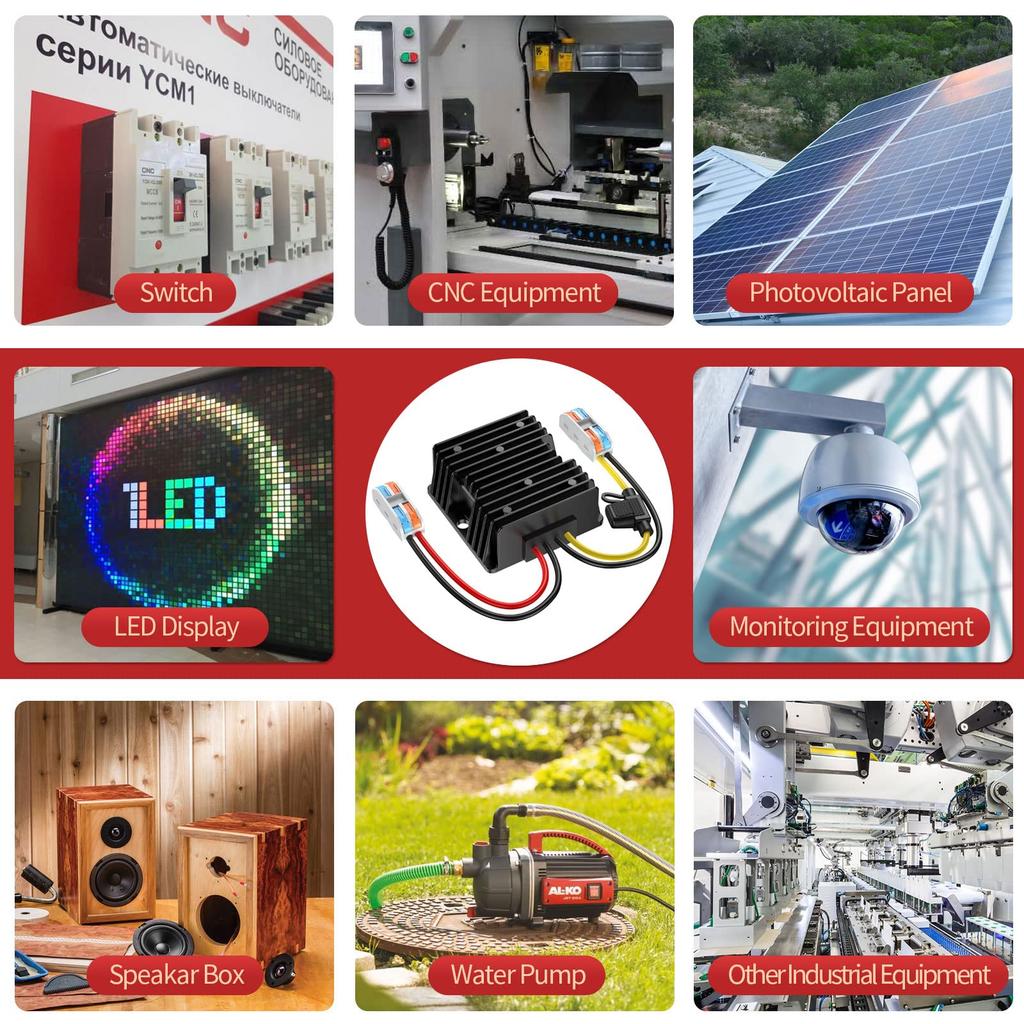 240W Fuse and Wiring Terminals Compatible with a Wide Range of Including Golf and LED Lights 12V/24V Step-Up DC-DC Converter, 10A, Included,