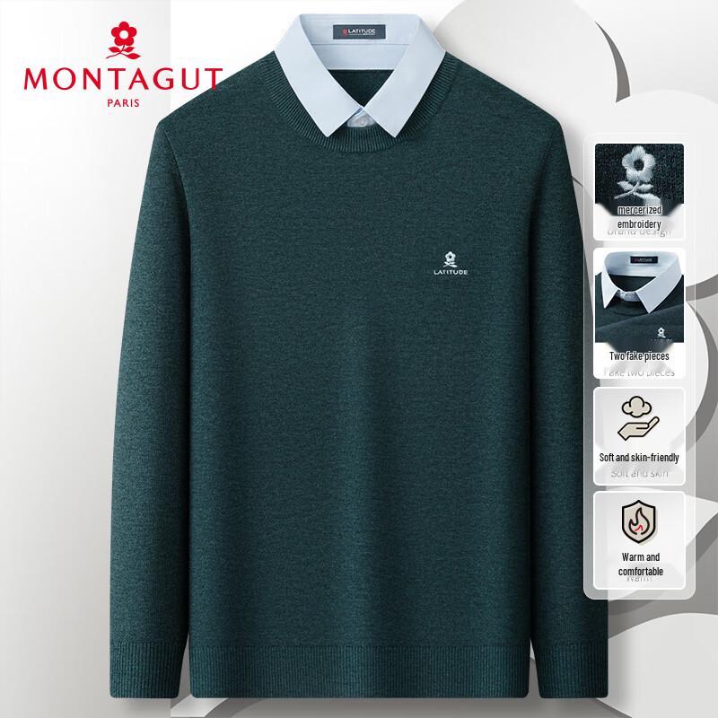 

MONTAGUT Men s Autumn/Winter Fake Two-Piece Polo Sweater 2XL
