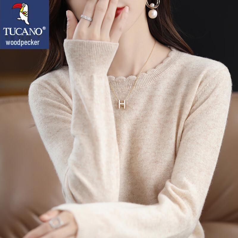 Tucano Women's Ruffled Crew Neck Knit Pullover Sweater