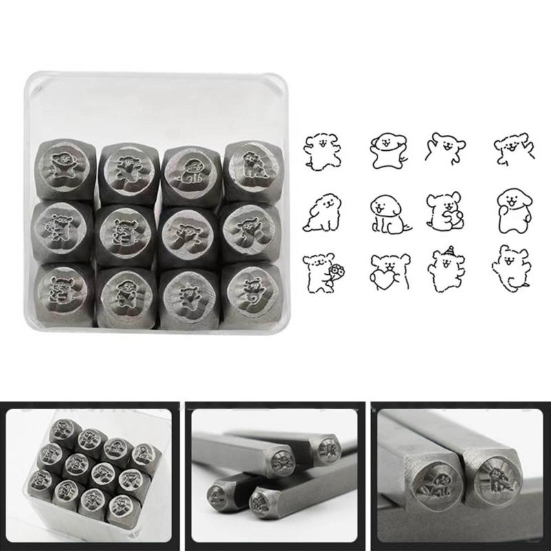 12-teiliges Metallprägewerkzeug-Set 1/8” (3mm), Stahl Süßer Hund Stanzset Lederstempel für Schmuckherstellung DIY Basteln