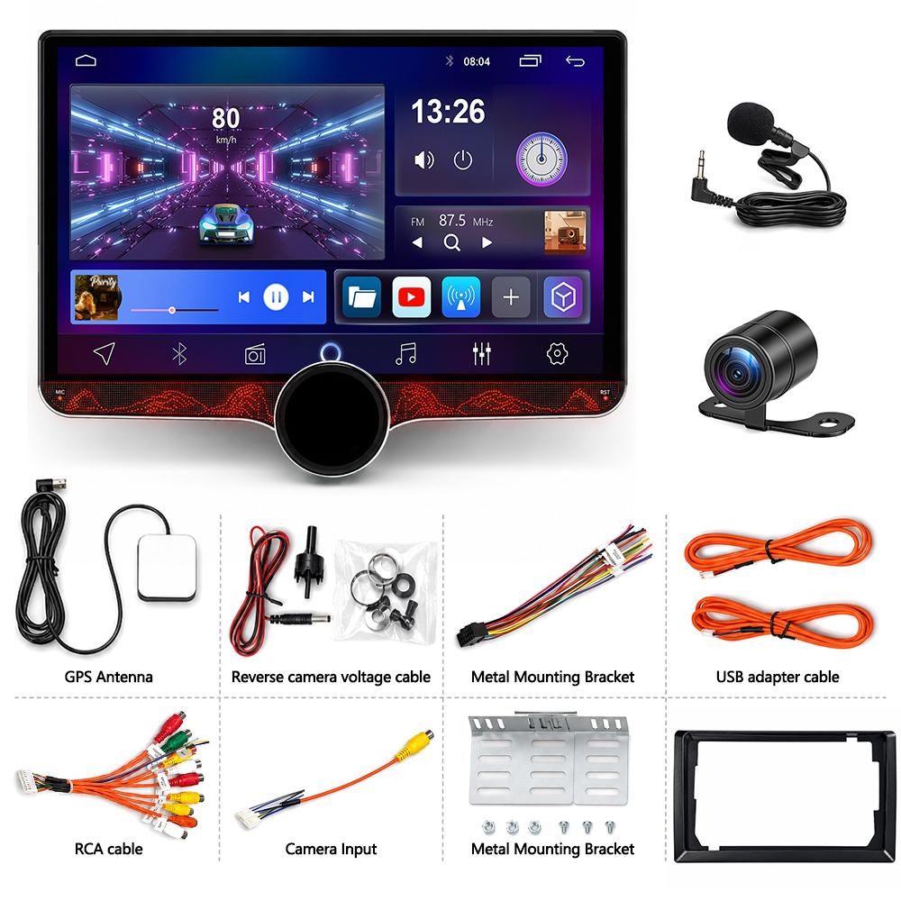 Car Audio System, 10.1-inch, Universal Fit, GPS Navigation, Supports CarPlay, Android Auto, 5G Wi-Fi, Bluetooth 5.0, Android 15
