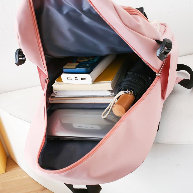 Three-Piece Backpack Set College Style Women Colored Block Large Capacity Backpack Student Schoolbag with Lunch Bag Pen Bag