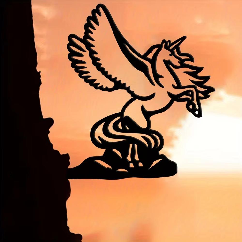 Charming 1pc Metal Pegasus Silhouette Sign - Magical Rustic Outdoor Ornament. An Enchanting Housewarming Surprise
