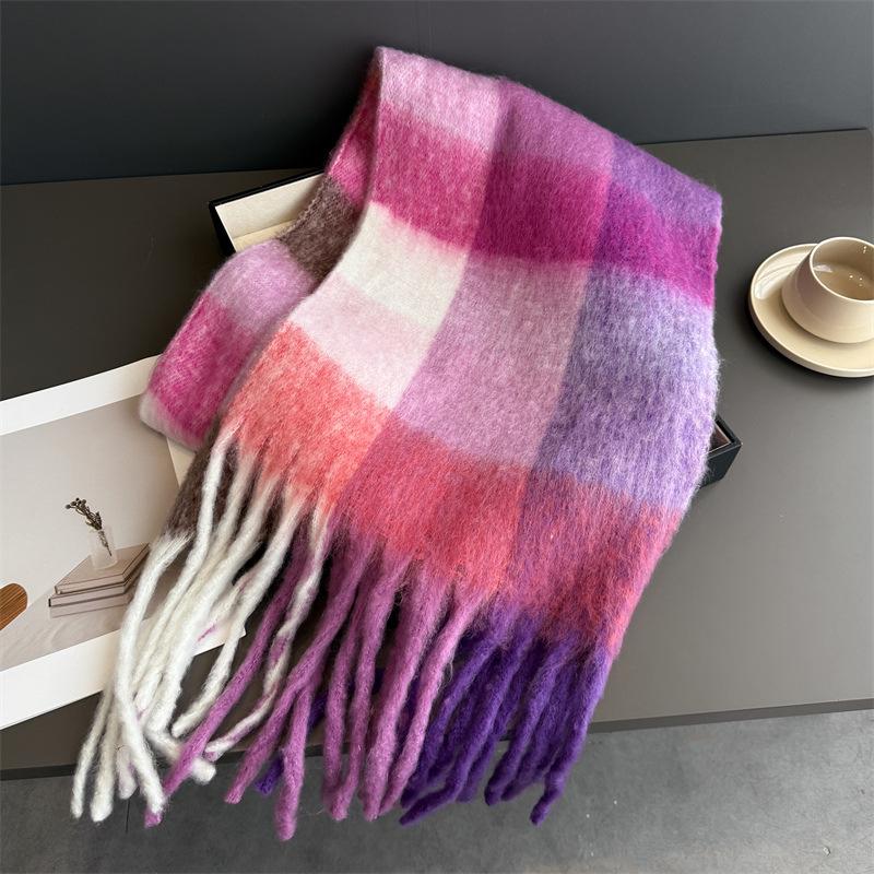 38*240Cm Women Winter Scarf Fashion Rainbow Plaid Designer Thicken Warm Tassle Neckerchief Shawls Cashmere Wrap Pashmina