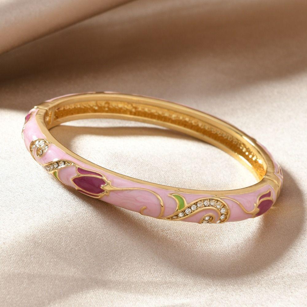 Chinese Style Vintage Cloisonne Bangle Enamel Women's Hand Bracelet Hollow Out Flower Bangle  Girls