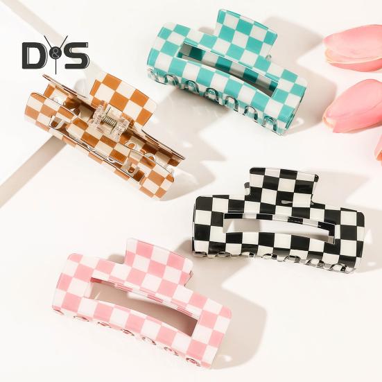 1/4Pcs Women Hair Claws Strong Fixation Plaid Pattern Design Hair Clips Versatile Lattice Hair Accessories
