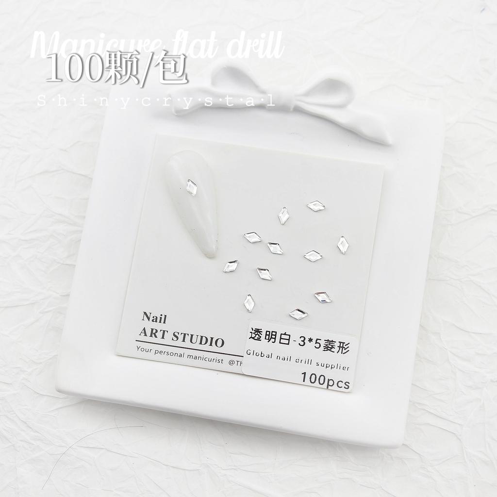 Nail Art White Flat Bottom Special-Shaped Diamond Size Mini Water Drop Love Square Transparent Diamond Jewelry White Rectangular Diamond