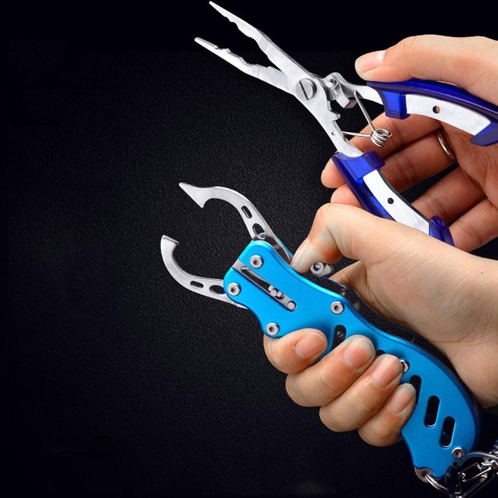 2pcs Fishing Pliers Grip Set Aluminum Alloy Fish Gripper Tools Scissor Line Cutter Hook Remover Split Ring Tackle Saltwater