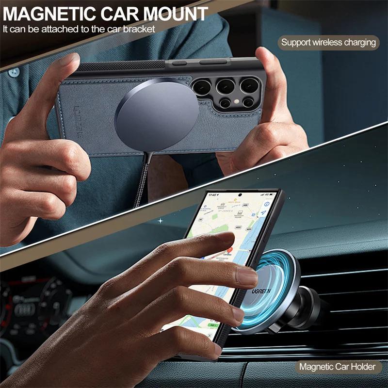 Magnetic Leather Phone Case for Samsung Galaxy S26 S25 Edge S24 Ultra S23 FE S22 Plus S21 S20 A17 A37 A57 Wireless MagSafe Cover