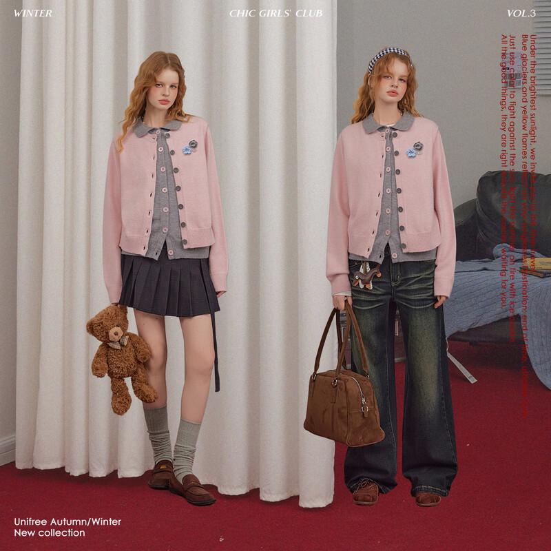 UNIFREE Women's Korean Faux Two-Piece Knit Cardigan