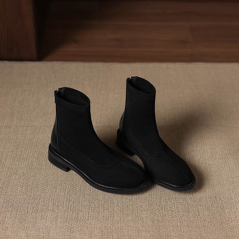 Krazing Po Flock Winter Round Toe Size 33 Chelsea Boots Size 43 Zipper Fashion Low Heels Stretch Ankle Boots