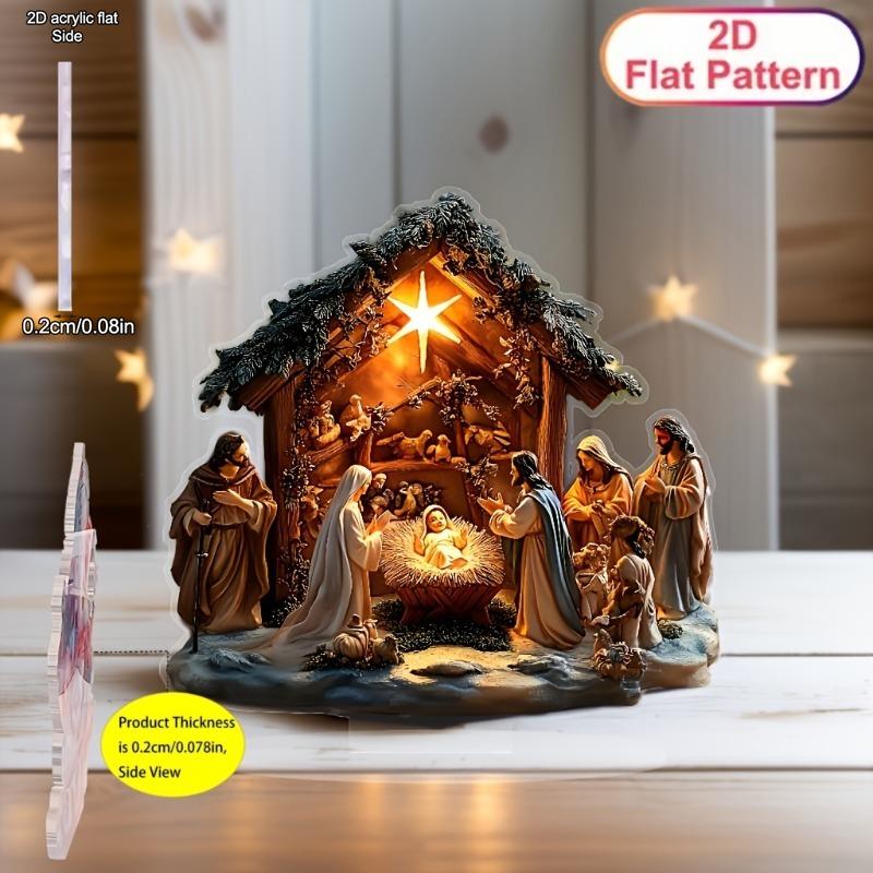 Decorazione da Tavolo di Natale Acrilica 2D Piatta Stile Boemo "Natività", Adatta per decorazione murale, portico, stanza, villa, accenti Casa, Corridoio,