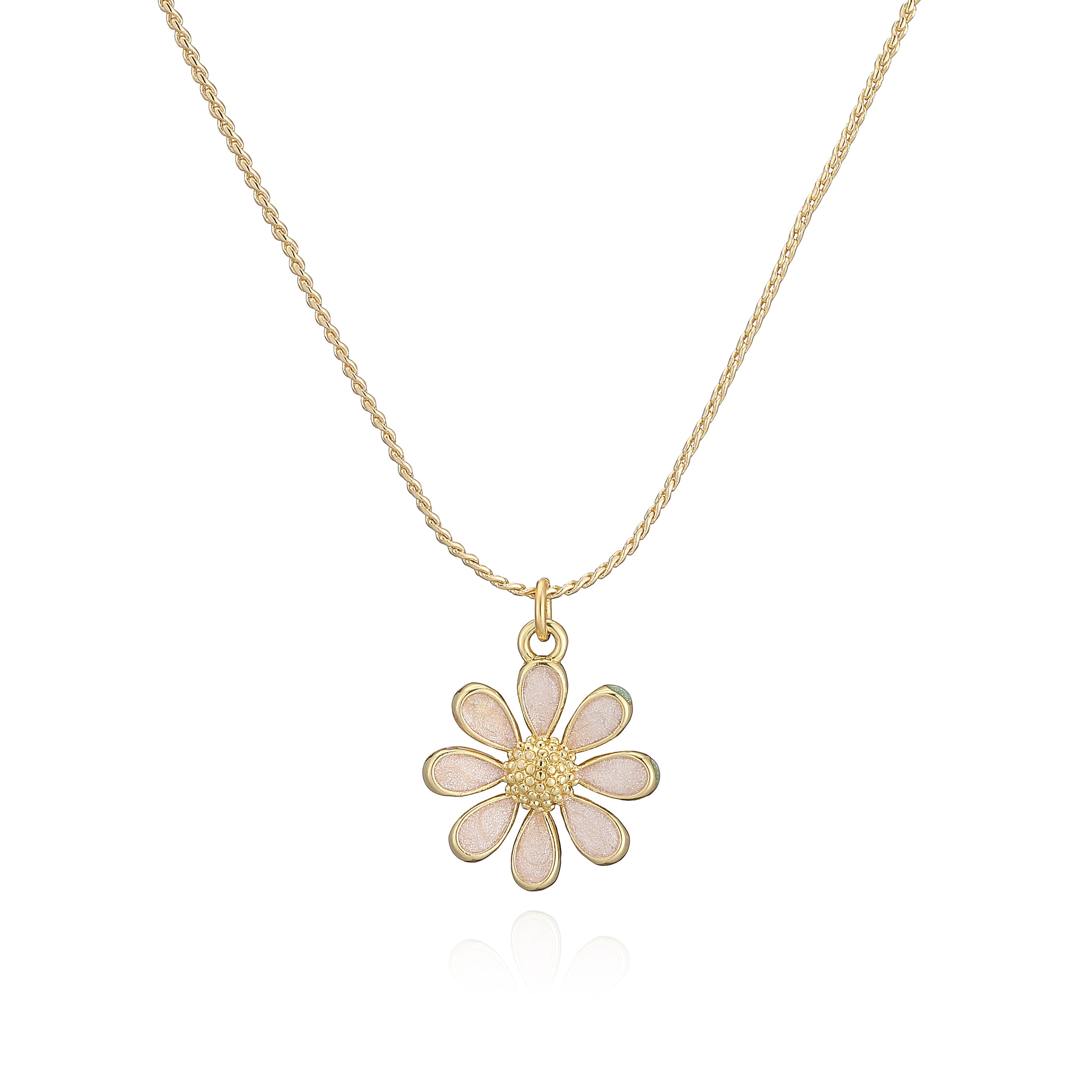 

HECHENG,Exquisite Copper Metal Daisy Charm Necklace Enamel Drip Glaze Sunflower Pendant Women s Teen Zircon Other&45cm
