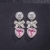 Princess Bow Earrings Sweet Heart Shaped Drop Dangle Light Luxury Elegant Cute Girl Jewelry