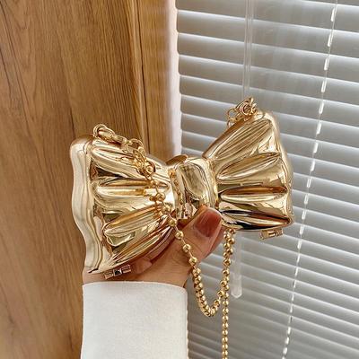 Women's Trendy Crossbody Chain Bag with Metal Bow - Lightweight and Stylish Shoulder Bag
