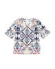 Azura Exchange White Abstract Printed Notched V Neck Split Half Sleeve Blouse