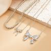 3Pcs/Set Imitation Pearl Sweet Romantic Necklace Bowknot Pendant for Women Chain Bridal Jewelry Gift