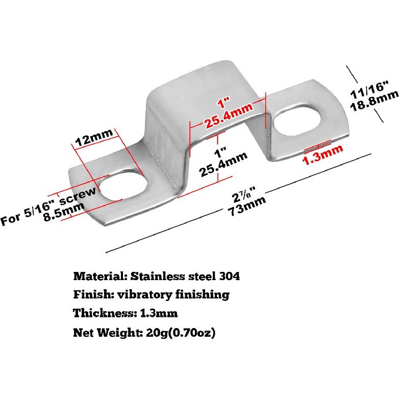 GBGS 30 Pcs 1" x 1" Square Tube Strap Clamp,U Shape Square Pipe Clamp,Stainless Steel 304