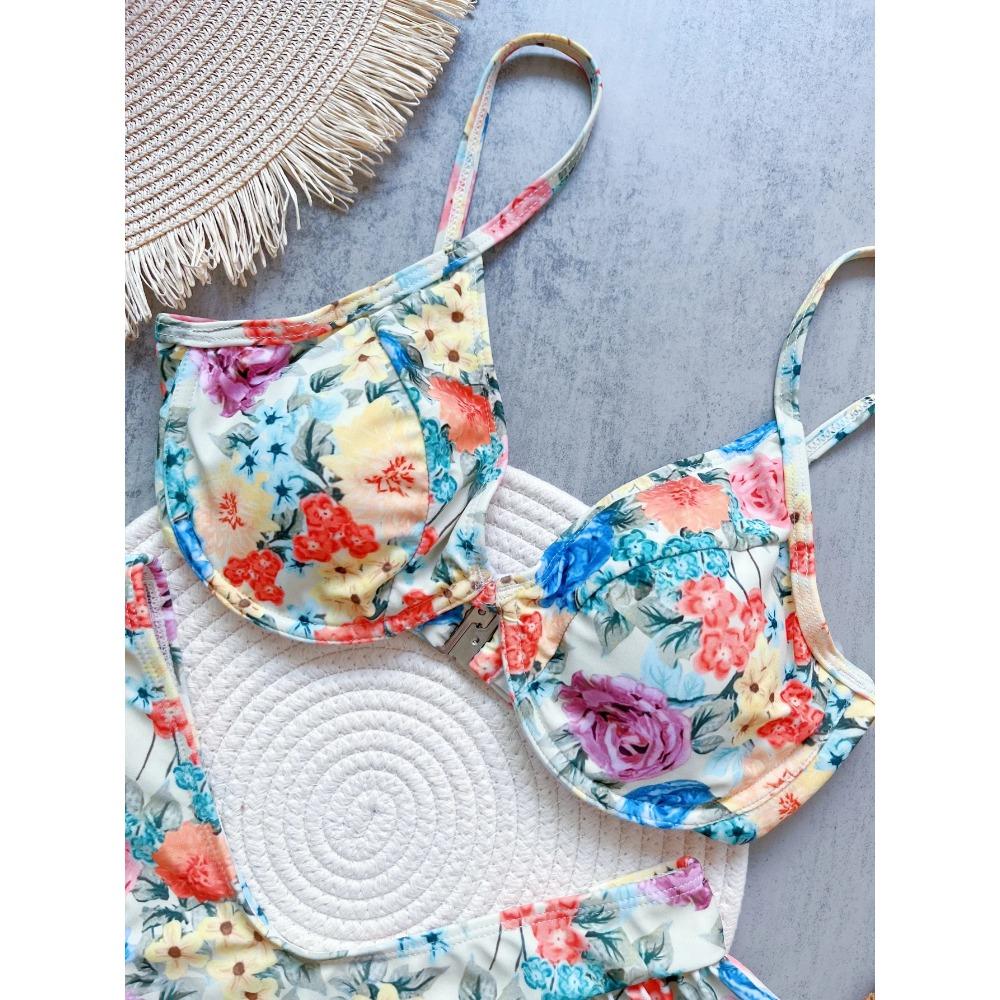 Blumenprint Brasilianischer Bügel-Bikini Damen Badeanzug Damen Bademode Zweiteiliges Bikini-Set Badesachen Badeanzug Schwimm