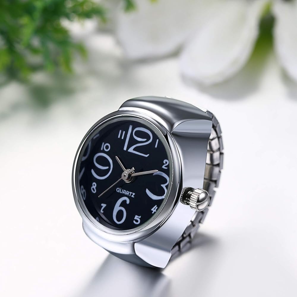 Stainless Steel Analog Quartz Watch Ring Waterproof Free Size Business Casual Fashion Accessory