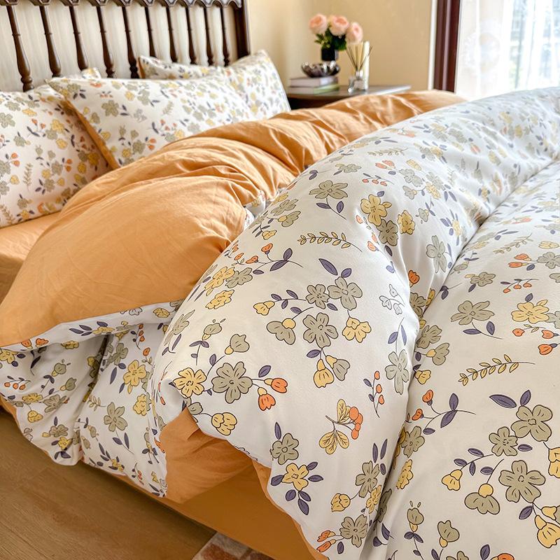 

Комплект из четырех предметов из хлопка и льна в пасторальном стиле, простыня и пододеяльник из двухслойной марли класса А, пододеяльник для студенческого общежития из трех предметов 1.2m three-piece set