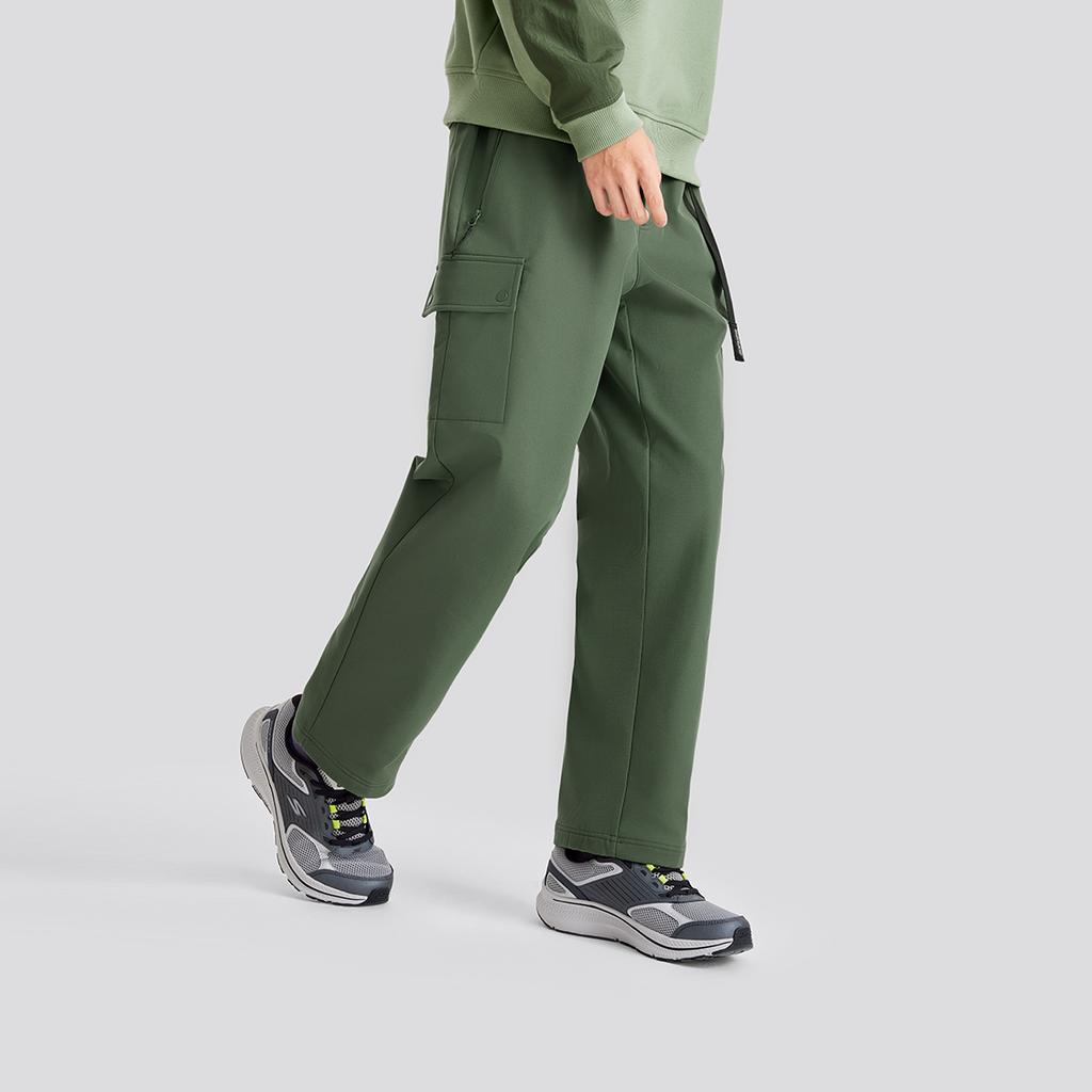 Skechers Solid Color Outdoor Sports Straight Leg Mid Rise Elastic Waist Casual Pants Men Bottoms Army-Green L424M047-031F