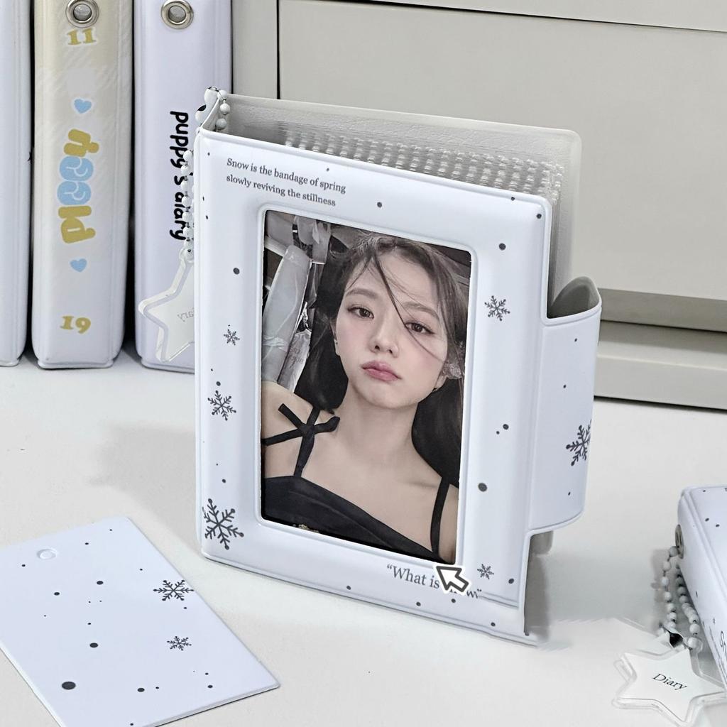 3-Inch Card Album Photo Storage White Snowflake Design Card Holder Card Organizer Fan Card Case Celebrity Card Holder