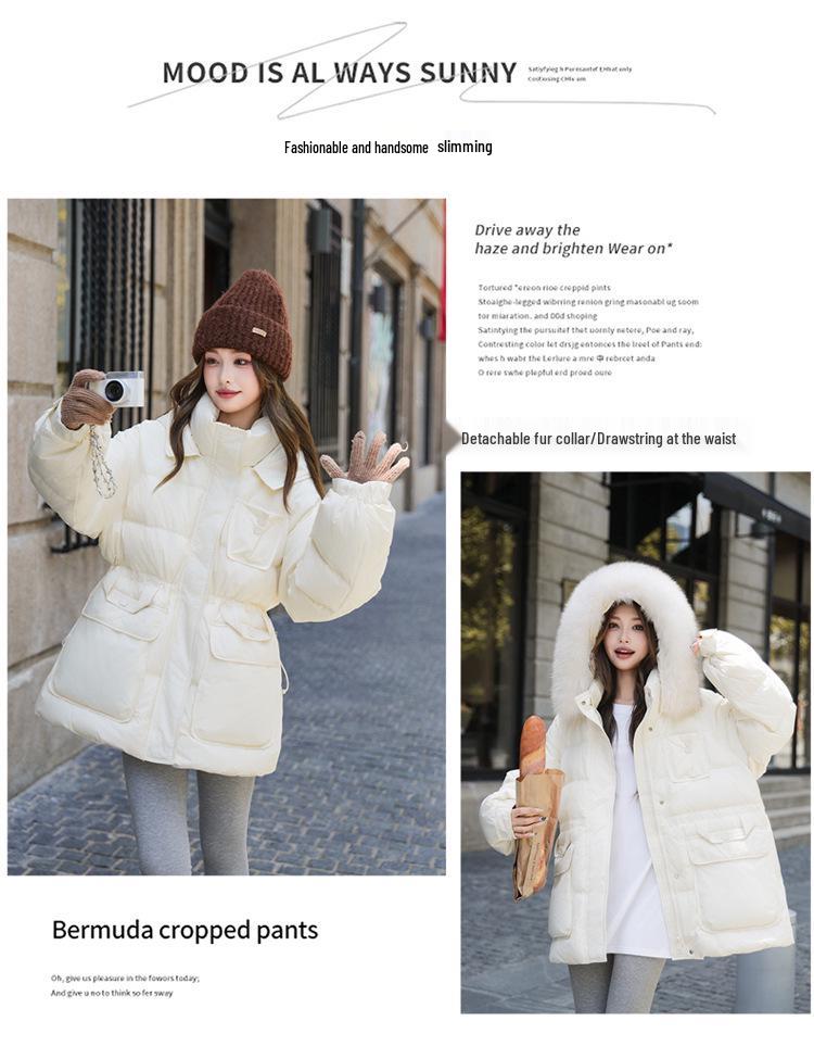 Women's Winter Plus Size Mid-Length Fox Fur Hooded Down Jacket with Large Collar