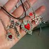 5Pcs Gothic Necklace Set For Women Halloween Jewelry Heart Bat Spider Cross Pendant Sweater Chain Trendy Daily Accessories Gift
