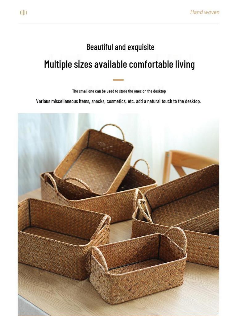 Japanese Straw-Woven Storage Basket for Snacks, TV Accessories, Cosmetics, and Masks