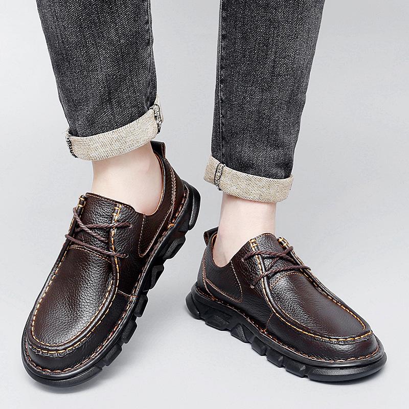 Primavera Novos Sapatos Casuais de Negócios de Couro de Primeira Camada de Couro Genuíno Suporte para Biqueira Costura Artesanal Sapatos de Plataforma Macios