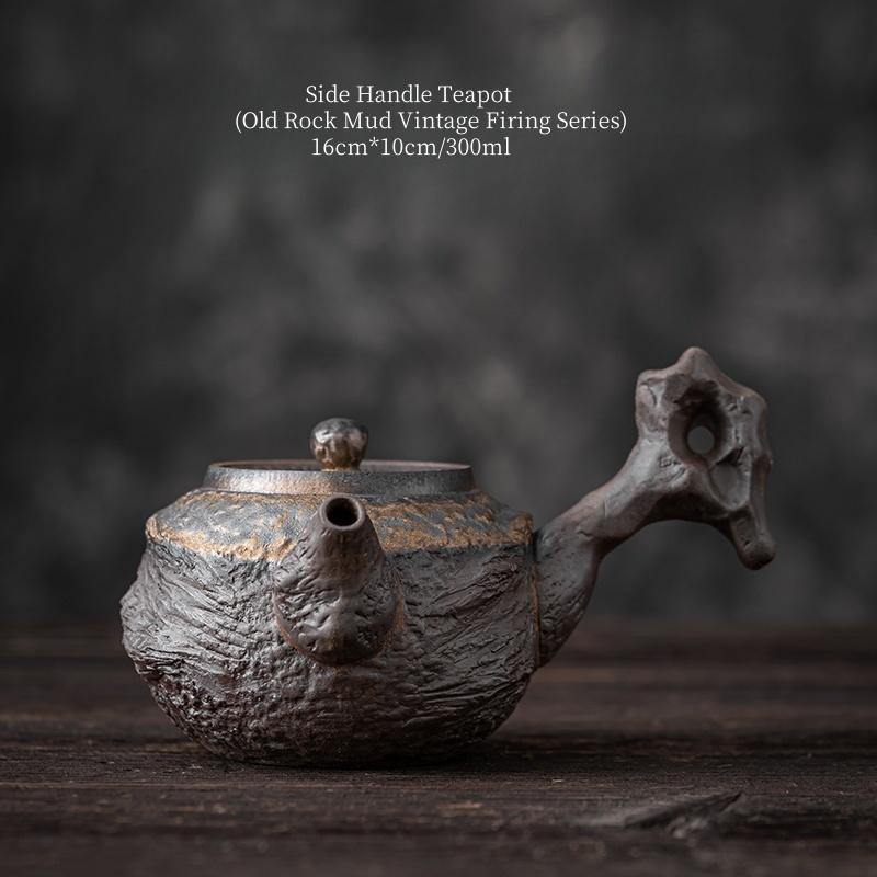 300ml Retro Ceramic Side Handle Teapot Vintage Rough Pottery Gilded Iron Glaze Teapot Tea Maker High-end Kungfu Tea Pot