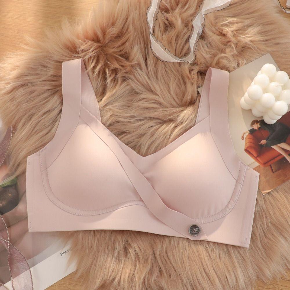 Traceless Seamless Button Bra Close-fitting Deep V Bra Simple Wireless Bras  Daily