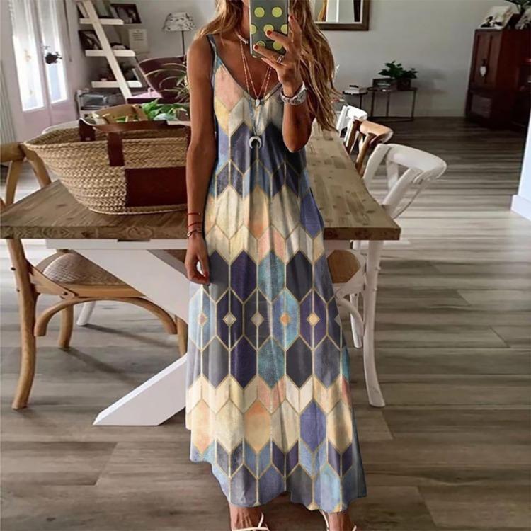 2026 Summer Printed Camisole Vest Casual Long Skirt Jumpsuit