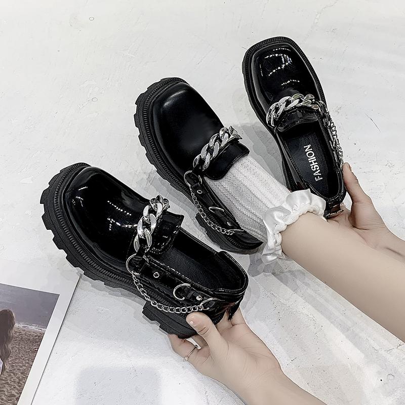 Women's Spring Black Platform Casual Shoes Slip on Women Loafers Metal Chain Designer Casual Leather Oxfords 2025 Zapatos Mujer