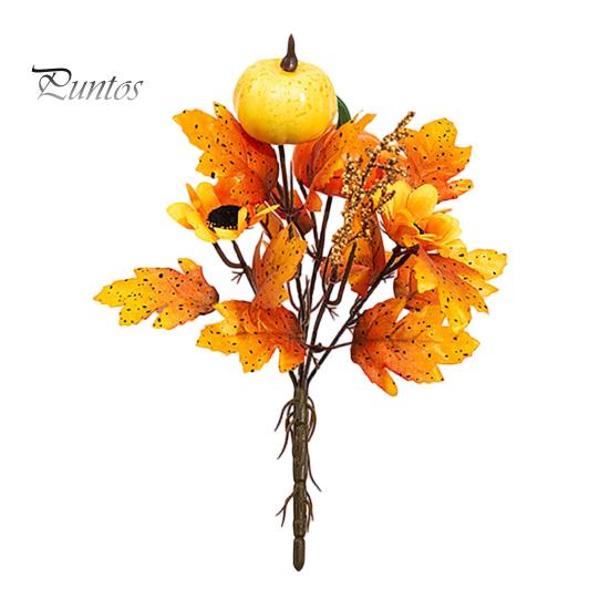 Bouquet Autunnale Artificiale con Zucche in Tessuto Foglie d'Acero Bacche di Grano, Fiori Finti e Decorazioni Autunnali per Centrotavola del Ringraziamento, Stagionale