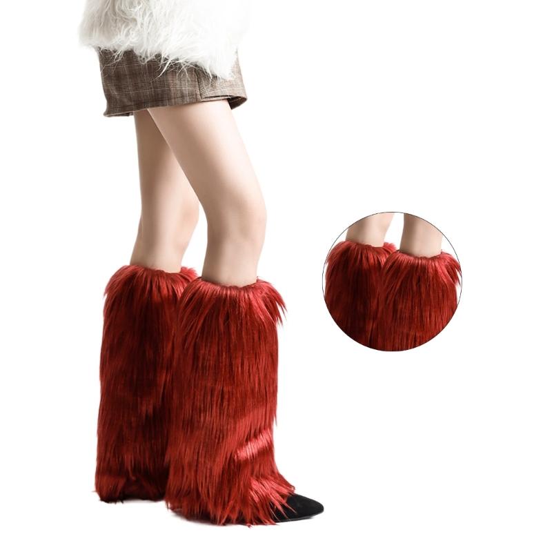 Fuzzy Faux Furs Leg Warmers Furs Heels Long Boots Cuffs Cover Has Elastic One Pair Carnivals Boot Cover Y2K JK Uniform