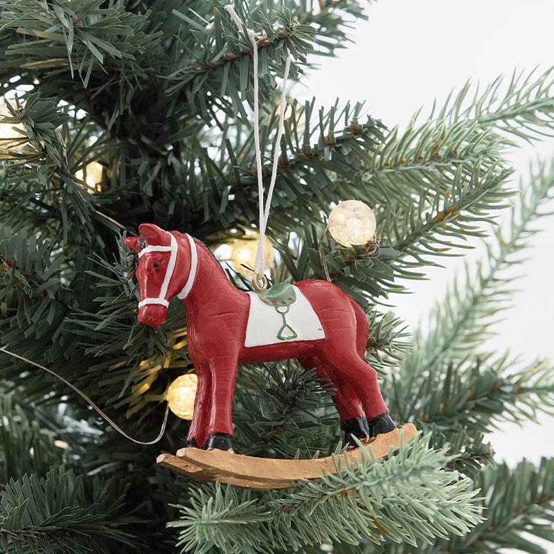 1PC Resin Rocking Horse Christmas Ornament Vintage Style for Tree Hanging Home Decor DIY Craft Collection Gift Decoration Home