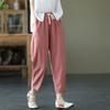 Sommer Casual Baumwolle Leinen Hosen Frauen Retro Taschen Lose Harem Hosen Frau Feste Elastische Taille Hosen Weibliche
